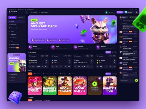 Gambling & Sport betting by Cas Studio on Dribbble Game Website, Vip Ui, Betting Site Web Design, Gaming Ui Design, Purple Wallpaper Hd, Matched Betting, Casino Logo, Game Sites, App Design Layout