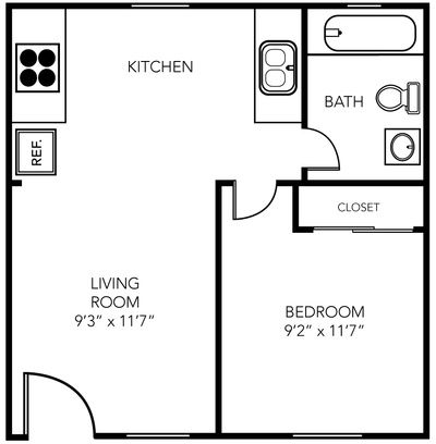 1 Bed - 1 Bath - 400 Sq. Ft. | Willow Flats Apartments | Apartments in Tampa, Florida | McKinley 400 Sq Ft House, Small Apartment Floor Plans, Shed Guest House, Studio Floor Plans, Guest House Plans, Barn Apartment, Apartment Floor, Small Cottage Homes, Vinyl Wood