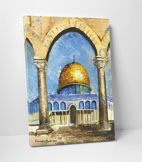 Madina Painting Islamic Art, Masjid Painting Acrylic, Madina Painting Canvas, Masjid Al Aqsa Painting, Al Aqsa Mosque Painting, Mosque Painting Islamic Art, Masjid Al Aqsa Painting On Canvas, Islamic Canvas, Dome Of The Rock