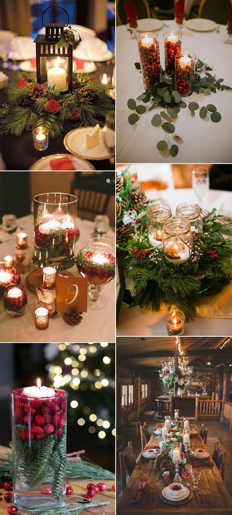 Christmas themed winter wedding centerpiece ideas Winter Wedding Centerpiece Ideas, Xmas Display, Christmas Wedding Table, Christmas Wedding Centerpieces, Christmas Wedding Themes, Christmas Wedding Inspiration, Wedding Centerpiece Ideas, Winter Wedding Table, Winter Wedding Centerpieces