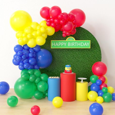 PRICES MAY VARY. Includes 124 pcs of red, blue, yellow & green latex balloons in multiple sizes to create a stunning balloon arch backdrop Comes with balloon garland DIY accessories like strips & glue dots for easy assembly within 30-60 mins Perfect for kids' birthday parties, baby showers & other celebrations with Sesame Street theme Quality latex balloons maintain shape & color; electric pump recommended for consistent inflation Small dust on balloons prevents sticking; differences in balloon Sesame Street Balloon Arch, Library Friends, Elmo Birthday Party Boy, Elmo First Birthday, Friends Birthday Party, Cartoon Friends, Elmo Birthday Party, Boys 1st Birthday Party Ideas, Balloon Garland Diy