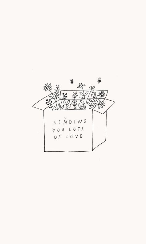 Sending Love Card, Poooli Print Ideas, Ryn Frank Illustrations, Aesthetic Love Cards, Sending Love Quotes, Box Illustration Design, Cute Love Drawings Simple, Self Love Illustration Art, Simple Line Illustration