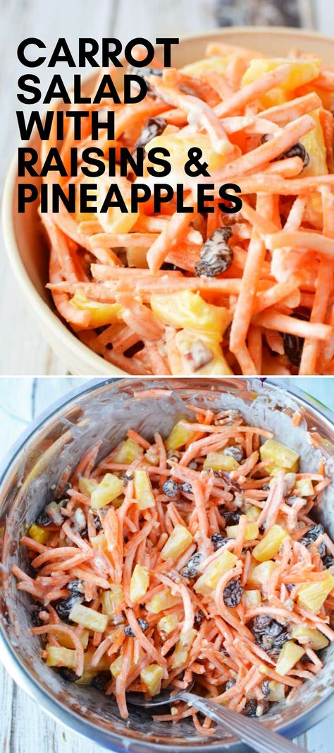 Carrot Salad With Raisins, Salad With Raisins, Carrot Recipes Side Dishes, Carrot Raisin Salad, Carrot Salad Recipes, Raisin Recipes, Pineapple Salad, Fresh Salad Recipes, Best Salad Recipes