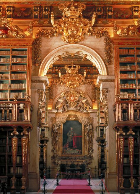 Fantasy Ceiling, Most Beautiful Libraries, Beautiful Libraries, Portugal Trip, Coimbra Portugal, Library University, Inspiring Places, Public Libraries, Beautiful Library