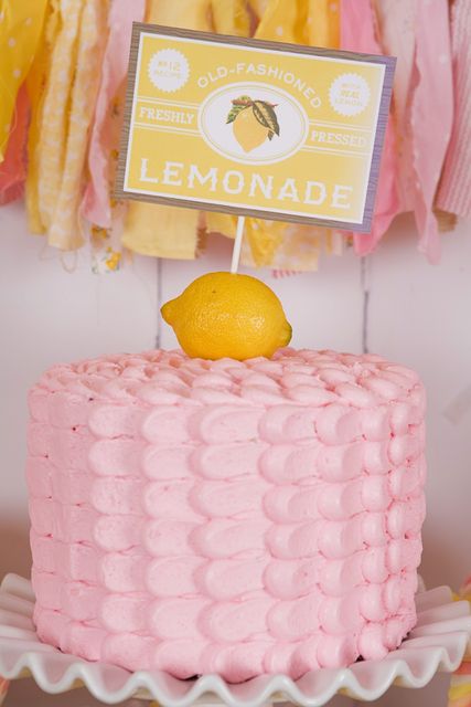 Cake at a Lemonade Party #lemonade #partycake Lemonade Stand Birthday Party, Lemonade Stand Birthday, Lemonade Stand Party, Lemonade Stands, Pink Lemonade Party, Boy Birthday Decorations, Lemonade Party, Birthday Cake Recipe, Lemonade Stand