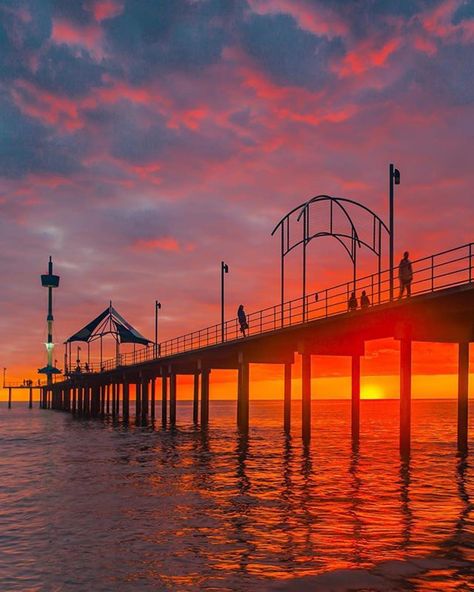 #bucketlist #australia #Repost @southaustralia  Now THATs a sunset! When @benheide_photography dropped by his local haunt at Brighton jetty he was treated to a sky show of epic proportions  This is one of Adelaides favourite coastal playgrounds and with its long sweeping beach just a hop across the road from the buzzing cafes and restaurants of Jetty Road its also a great spot to settle in with a nice hot latte to soak in the winter vibes. Drop into @thesellerdoor_brighton for a deliciously warm Australia Capital, Australian Photography, Land Of Oz, Adelaide South Australia, Brighton Beach, Winter Vibes, A Sky, Dream Holiday, Beautiful Photos Of Nature