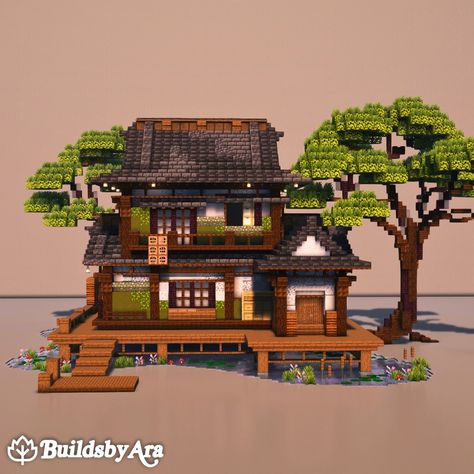 A traditional japanese house with greent tones. Now available on my Patreon as a Tier 1 build! Bakery House Minecraft, Minecraft Storage Interior, Minecraft Japanese Village Layout, Japanese Walls Minecraft, Minecraft Japanese Market, Minecraft House For 2, Mc Staircase, Minecraft Chair Designs, Minecraft Tea House