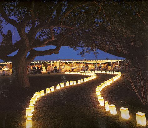 This photo is from The Best of Martha Stewart Weddings. I received this book as a Christmas gift a good 13 years ago or so. And I still love gazing through all of the pictures. It's a classic example of doing something timeless that will never go out of style. Gorgeous. Wedding Reception Entrance, Backyard Wedding Decorations, Backyard Wedding Lighting, Reception Entrance, Outdoor Wedding Reception, Marquee Wedding, Martha Stewart Weddings, Wedding Lights, Paper Lanterns