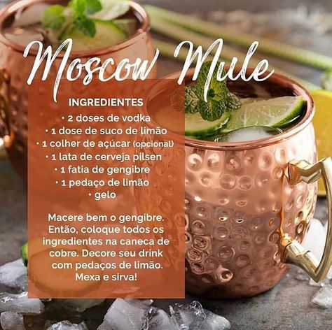 Hoje nosso post vai para aqueles como a gente ama o drink Moscow Mule e para aqueles que ainda não experimentou fica a dica. . . .… Moscow Mule Receita, Moscow Mule Drink, Mule Drink, Whiskey Sour, Vodka Drinks, American Pie, Winter Drinks, Food Videos Desserts, Meus Pins