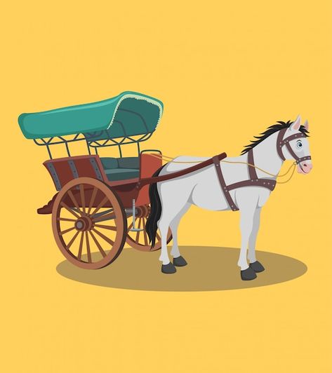 Vector horse cart buggy | Premium Vector #Freepik #vector #cartoon-horse #horse-cart #domestic-animals #pet Horse Cartoon, Horse Cart, Summer Smoothies, Parts Of A Plant, Premium Vector, Graphic Resources, Vector Images, Horses, Pet