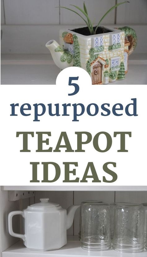 Teapot Crafts Projects Ideas, Teapot Display Ideas, Old Tea Cups Ideas, Tea Pot Centerpiece, Tea Cup Projects, Old Tea Pots, Repurposed China, Cup And Saucer Crafts, Teapot Crafts