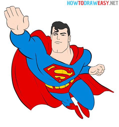 How to Draw a Cartoon Superman #Superman #Superhero #EasyDrawing #StepbyStep #FaceDrawing #Sketch #Sketching #DC #JusticeLeague #Comics #ComicBook #Cartoon Superman Drawing Sketches, Superman Cartoon Drawing, Superman Drawing Easy, Superman Topper, Superman Illustration, How To Draw Superman, Cartoon Drawing Images, Cartoon Superman, Superman Cartoon