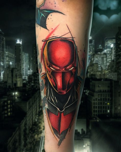 RedHood🔴⚫️ . . . . . #redhood #batman #redhoodtattoo #batmantattoo#comicstattoo #batman #dccomics comicstattoo #dccomicstattoo #geek… Dc Redhood Tattoo, Batfamily Tattoo, Jason Todd Tattoo, Jason Todd Tattoo Ideas, Red Hood Tattoo Ideas, Red Hood Tattoo, Dc Comics Tattoo, Red Hood Logo, Bad Wolf Tattoo