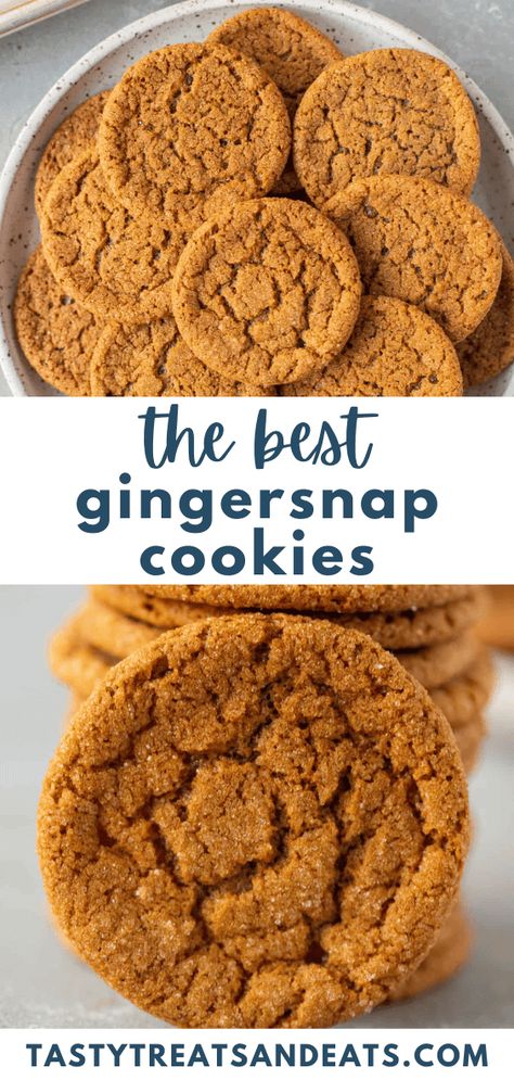 This gingersnap cookies recipe is a must-make for Christmas! They're a delicious treat with a blend of spicy ginger and sweet molasses. Ginger Cookie Recipes Easy, Ginger Cookies With Crystallized Ginger, Soft Ginger Snaps Cookies, Spicy Gingersnap Cookies, Chewy Ginger Snap Cookies, Fresh Ginger Cookies, Ginger Spice Cookie Recipe, Gingersnaps Cookies, Best Ginger Cookies