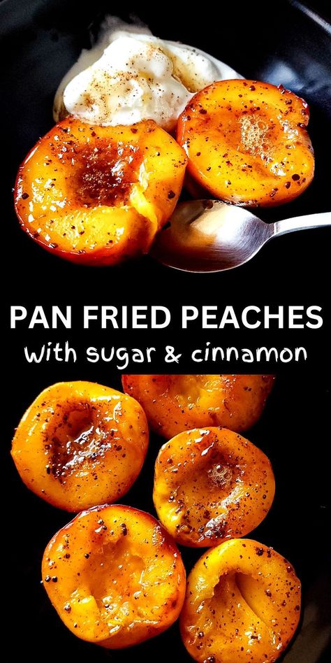 These pan fried peaches are one of the easiest summer desserts recipe that you will find. The combination of caramelized juicy peaches with buttery sugar, cinnamon and ginger mix makes this dish irresistible. French Peach Dessert, Pan Cooked Peaches, Cooking With Peaches, Corn Recipes Dessert, What Can I Do With Fresh Peaches, Fruit Dessert Recipes Easy, Pan Seared Peaches, Peach Recipes With Fresh Peaches, Peach Easy Dessert