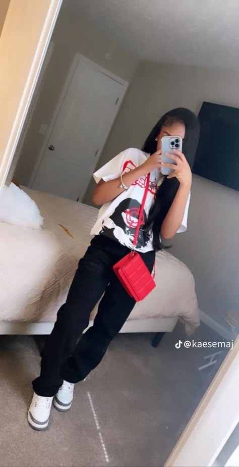 ˚୨୧⋆ @bella2angel Stylish Outfits Cargo Pants, Ptso Ideas Outfits Black Women, Fire Red 3s Outfit Black Women, Fire Red 3s Outfit Girl, White Cement 3s Outfit, Allure Inspo Outfits, White Cement 3 Outfit Black Women, Lucky Green 3s Outfit Women, Back To School Fits Black Women