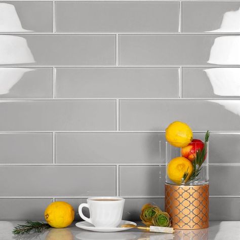 Grey Subway Tile Kitchen, Grey Subway Tiles, Grey Backsplash, Subway Tile Kitchen, Kitchen Backsplash Designs, Glass Brick, Glass Subway Tile, Unique Tile, Backsplash Designs