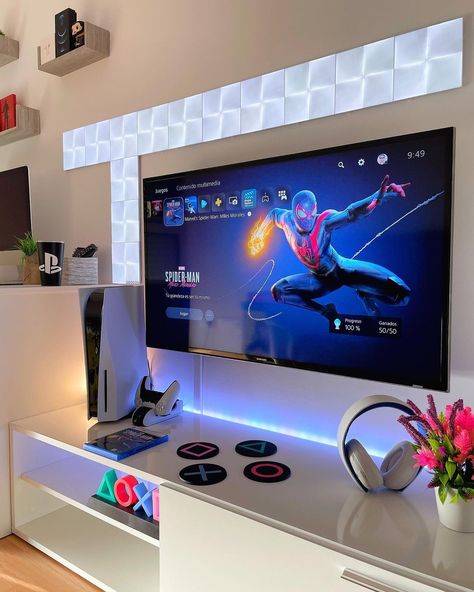 Miles Morales Bedroom, Miles Morales Room, Designers Workspace, Console Setup, Playstation Room, Spiderman Bedroom, New Spiderman, Spiderman Miles Morales, Gaming Bedroom