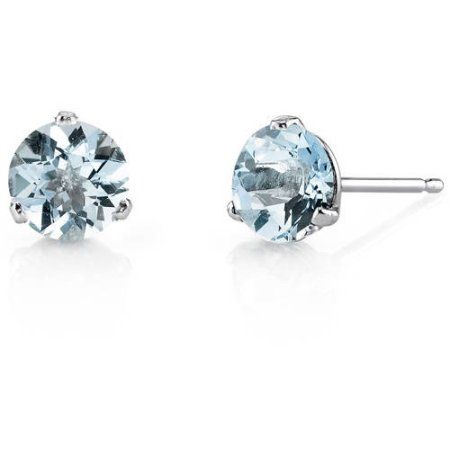 Oravo 1.50 Carat T.G.W. Round-Cut Aquamarine 14kt White Gold Stud Earrings, Women's, Blue Blue Jewelry Set, Jewelry Questions, White Gold Stud Earrings, Aquamarine Studs, Blue Stud Earrings, White Gold Earrings Studs, White Gold Studs, Aquamarine Earrings, Gem Earrings