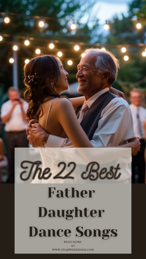 A father and daughter share a joyful, tender dance at an outdoor wedding, surrounded by fairy lights and smiling guests, capturing their special bond. Songs For Father Daughter Dance Wedding, Father And Daughter Wedding Dance Songs, Father Daughter Songs For Quinceanera, Father And Daughter Songs, Best Father Daughter Dance Songs, Songs About Daughters, Stevie Wonder Lyrics, Father And Daughter Dance, Father Daughter Wedding Songs