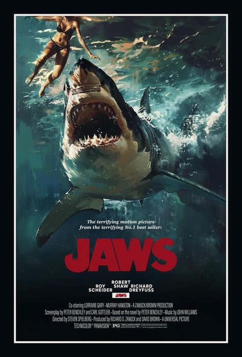 Jaws Poster, Shark Movies, Retro Film Posters, Jaws Movie Poster, 80s Movie Posters, Bruce Lee Pictures, Action Movie Poster, Jaws Movie, Shark Pictures