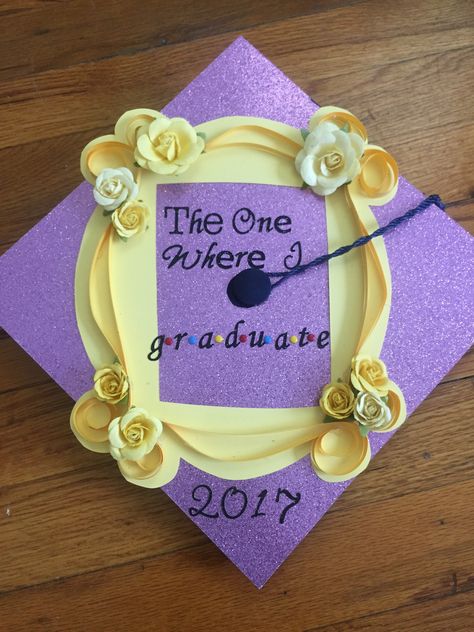 My graduation cap! #TheOneWhereIGraduate #friends Friends Themed Graduation Cap, Tamu Graduation, Science Graduation Cap, Senior Caps, Graduation Cap Designs College, Graduation Candy Buffet, Funny Graduation Caps, Friends Graduation, College Grad Cap Ideas