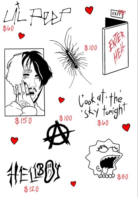 lil peep tattoo flash sheet Matching Peep Tattoos, Lil Peep Tattoo Stencil, Peep Tattoos Ideas, Lil Peep Castles Tattoo, Lil Peep Doodles, Lil Peep Drawing Easy, Lil Peeps Tats, Lil Peep Lyrics Tattoo, Lil Peep Love Tattoo