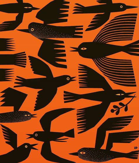 Bird Illustration Design, Bird Design Illustration, Bird Pattern, Blackbird, Birds Illustration, Birds Graphic Design, Bird Graphic Design, Retro Bird Illustration, Birds Graphic Illustration