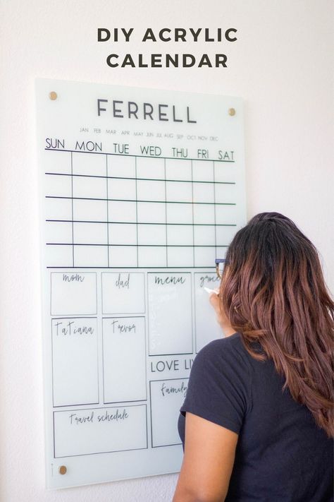 Calendar Cricut Ideas, Corner Command Center, Acrylic Family Calendar, Family Calendar Ideas, Cricut Corner, Calendar Designs, Calendar For Kids, Acrylic Calendar, Family Command Center