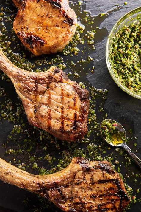 Chimichurri Pork Chops, Tomahawk Pork Chop, Pork Tomahawk, Tomahawk Pork Chop Recipe Oven, Tomahawk Pork Chop Recipe, Slow Roast, Baked Pork, Grilling Season, Grilled Pork