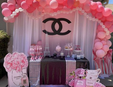 Designer Chanel/ Paris / Baby Shower "Pretty In Pink Chanel Drive By Baby Shower " | Catch My Party Chanel Birthday Theme, Chanel Birthday Party Decoration, Coco Chanel Birthday, Chanel Baby Shower, Parisian Birthday Party, Parisian Baby Showers, Chanel Birthday Party, Paris Baby Shower, Chanel Birthday