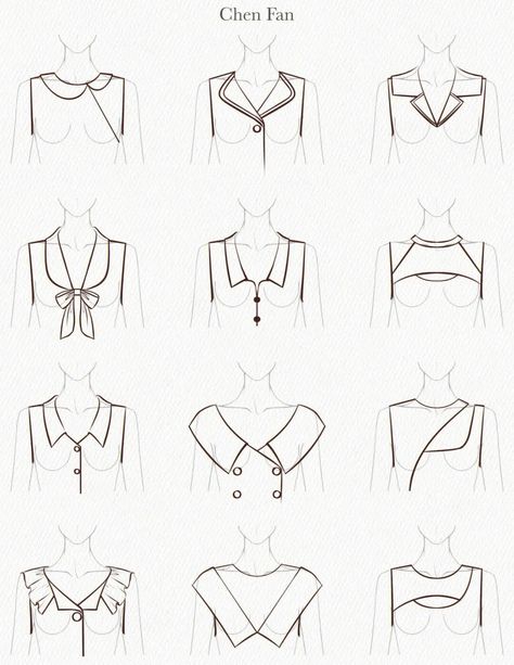 Type Of Fabric Material, Collar Sketch, Neckline Illustration, Neck Illustration, Types Of Necklines, Fashion Model Sketch, Fashion Illustration Tutorial, Fashion Illustration Collage, Fashion Design Books