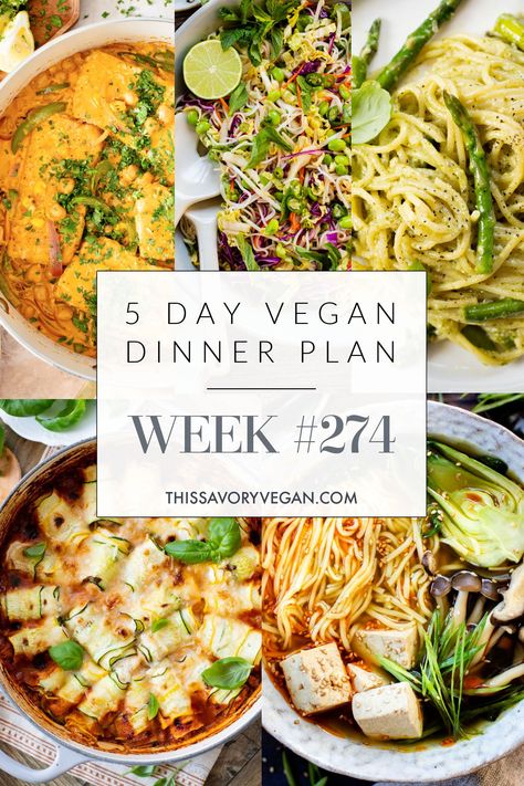 5 simple and delicious vegan dinner recipes plus a grocery list to help inspire your menu! Dinner Planning Weekly, Vegan Enchiladas, Vegan Menu, Vegan Meal Plans, Dinner This Week, Savory Vegan, Dinner Plan, Vegan Salad, Vegan Dinner