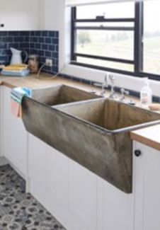 Well kept traditional concrete trough (double basin) available for sale. Wonderful for use in the laundry or kitchen. Excellent vintage look with a contemporary feel. Concrete Sink Kitchen, Mykonos Interior, Barn Sink, Concrete Trough, Kitchen Credenza, Laundry Kitchen, Laundry Ideas, Sink Ideas, Laundry Room Sink