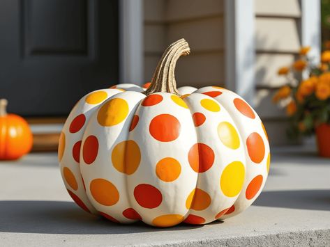 Creative Pumpkin Painting Ideas, Whimsy Halloween, Creative Pumpkin Painting, Polka Dot Pumpkin, Chalk Design, Pumpkin Painting Ideas, Creative Pumpkins, Wallpaper Walls Decor, Coastal Contemporary