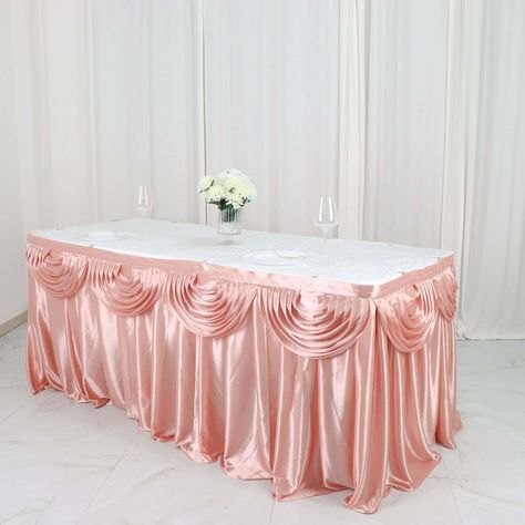 PRICES MAY VARY. Quantity: 1 Table Skirt Material: Satin Color: Dusty Rose Style: Pleated Double Drape Table Skirt Size: 14ft wide x 29" tall For 1 piece table skirt only. Tablecloth and decorations are not included. All table skirts come with velcro on top for attachment to clips. (CLIPS ARE SOLD SEPARATELY) PREMIUM QUALITY: These table skirts are made from high-quality satin material. This elegantly shimmering piece comprises shiny material crafted with the utmost perfection. To make things sw Table Skirting, Tulle Table Skirt, Display Cake, Table Clips, Tulle Table, Table Skirts, Cake Dessert Table, Prom Decor, Craft Fair Displays