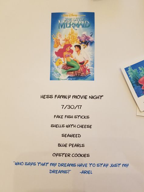 Little Mermaid Movie Night, Mermaid Movie Night, Mermaid Movie, Themed Recipes, Dinner And A Movie, Family Movie, Family Movie Night, We Movie, Movie Nights