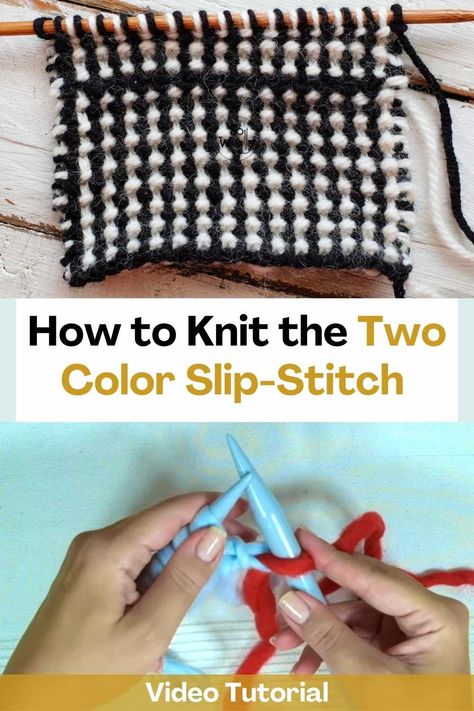 Thanks to this incredible video tutorial you will be able to learn how to knit the two-color slip stitch pattern. This is a fluffy four row repeat pattern that is frizz free and so easy to make there is no need to purl!The creator of this video will teach you how to make this stitch step by step so that the result of your knitting is perfect. Knitting With Two Colors How To, Knit Slip Stitch Patterns, Slip Stitch Knitting Patterns, Stitch Step By Step, Knitting Easy, Slip Stitch Knitting, Double Knitting Patterns, Mosaic Knitting, Knitting 101