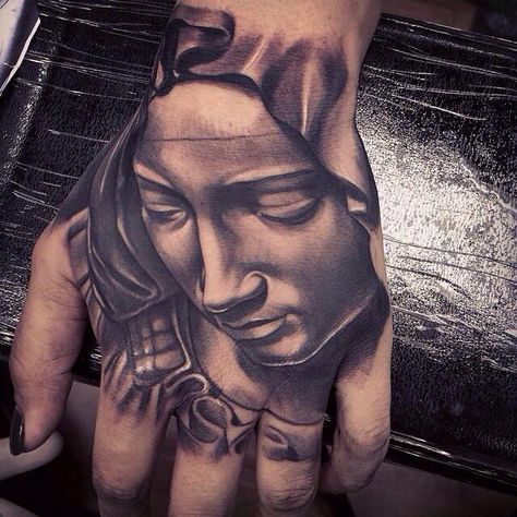 Herren Hand Tattoos, Virgin Mary Tattoo, Latest Tattoo Design, Mary Tattoo, Cool Wrist Tattoos, Tattoo Henna, Hand Tats, Wrist Tattoos For Guys, Religious Tattoo