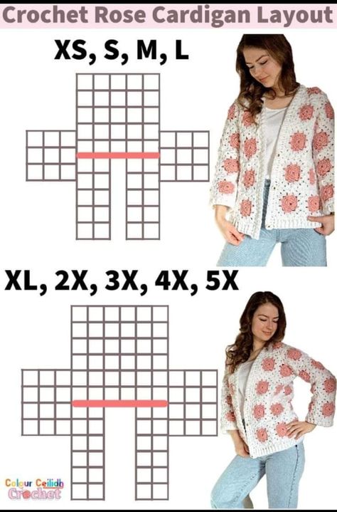 Cardigan Layout, Flower Granny Squares, Pola Sweater, Crochet Granny Square Cardigan, Lidia Crochet Tricot, Granny Square Cardigan, Crochet Jacket Pattern, Square Cardigan, Crochet Cardigan Pattern Free