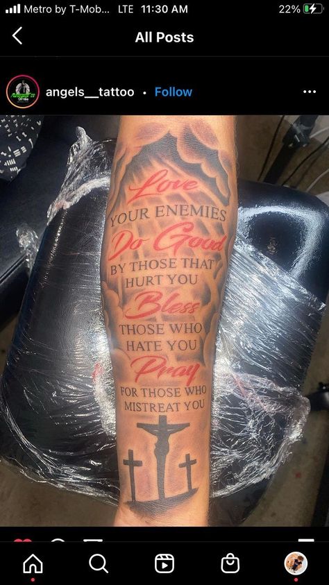 Arm Tattoo Men Bible Verse, Love Your Enemies Tattoo, Guys Arm Tattoos, Tattoos Arms, Tattoos For Guys Forearm, Tattoos Half Sleeve, Pine Tattoo, Arm Tattoos For Guys Forearm, Sleeve Tattoos For Guys