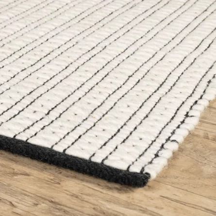 Home Conservatory Ribbon Ivory/Black Handwoven Wool Rug | Wayfair White And Black Area Rug, White Rug Bedroom, Black White And Grey Bedroom, Home Conservatory, White And Black Rug, Simple Rug, Black White Bedrooms, Black Nursery, Flatweave Rugs