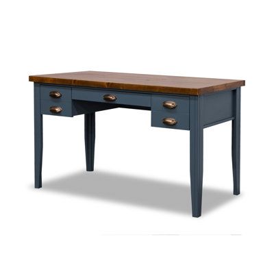 The Arens 53” Writing Desk delivers a flawless combination of modern farmhouse style and country simplicity. Beautifully crafted from Poplar Solids, Okoume Veneers, and Knotty Alder, this desk features a two-tone finish and oil-rubbed Bronze hardware. Ideal for your home office, great room, or any creative space, this desk includes one drop-down keyboard drawer and two side drawers to keep your office essentials organized. Fully assembled upon arrival, this piece is ready to unbox and enjoy. | L Refinished Desk, Keyboard Drawer, Solid Wood Writing Desk, Nantucket Home, Glass Panel Door, Bronze Hardware, Office Set, Office Furniture Desk, Modern Farmhouse Style