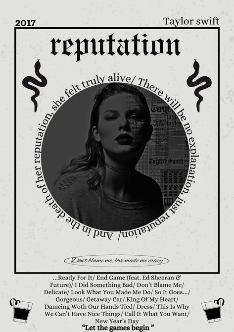 Reputation- poster- Taylor swift- music poster- ready for it- don’t blame me Taylor Swift Poster Aesthetic Reputation, Reputation Poster Taylor Swift, Taylor Swift Posters Reputation, Don’t Blame Me Taylor Swift Lyrics, Taylor Swift Poster Reputation, Reputation Taylor Swift Poster, Reputation Tracklist, Ready For It Taylor Swift, Reputation Poster