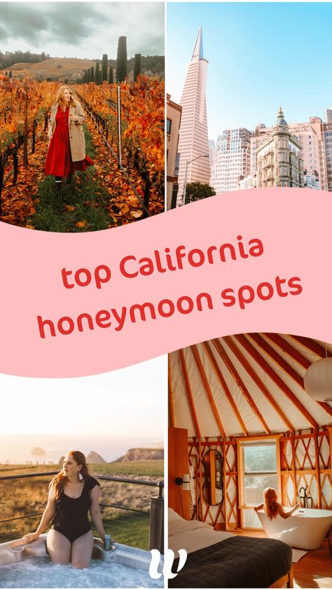 One of the most underrated honeymoon destinations in the world has got to be, without a doubt, California. Right here in the US of A. California is known for its beaches, hikes, amazing city life, and bougie AF resorts. Besides bang for your buck, there are a couple other key reasons to stick in the US and hit up the golden state for your honeymoon. For one, California is absolutely huge, so there is something for every type of honeymooner. California Honeymoon Destinations, Places To Honeymoon, California Forest, Affordable Honeymoon, California Honeymoon, Romantic Honeymoon Destinations, Wine Tasting Experience, Honey Moon, Romantic Places