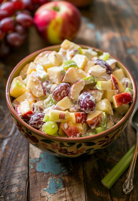 Learn How to Cook Apple Salad Recipe For Free | Recipes You'll Love, Made Easy! Apple Fruit Salad, Apple Salad Recipe, Strawberry Rhubarb Pie Recipe, Trendy Recipes, Salad With Grapes, Breakfast Tacos Recipe, Breakfast Casserole With Biscuits, Apple Salad Recipes, Grape Apple