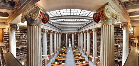 Greek National Library.  Athens.  Greece Greek Library, Snohetta Architecture, Public Library Design, Beautiful Libraries, Education City, Library Interior, World Library, Greece Athens, Beautiful Library