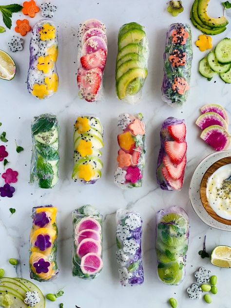 Fruit Summer Rolls, Asian Food Presentation, Summer Meals Aesthetic, Spring Foods Ideas, Summer Recipes Aesthetic, Cute Food Presentation, Summer Asian Food, Light Food Ideas, Spring Roll Ideas