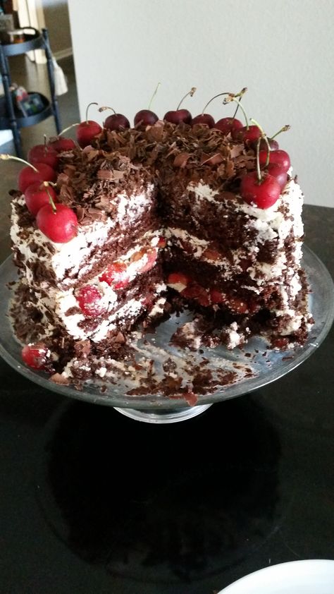 Authentic Black Forest Cake Schwarzwald Kirsch Kuchen) Recipe - Genius Kitchen Schwarzwald Cake, Black Forest Cake Recipe, Black Forest Gateau, Red Birthday Cakes, Cake Recipes At Home, Yummy Deserts, Greek Desserts, Black Forest Cake, Forest Cake