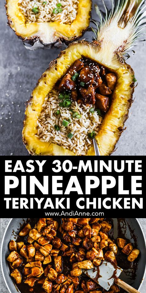 Pineapple Teriyaki Chicken Pineapple Chicken In Pineapple, Grilled Chicken Pinapple Recipes, Pine Apple Chicken Recipes, Dinner In A Pineapple, Grilled Hawaiian Chicken Teriyaki Bowls, Pineapple Chicken Skillet, Pineapple Chicken On The Grill, Pineapple Chicken Bowl Recipe, Teriyaki Chicken Pineapple Rice Bowl